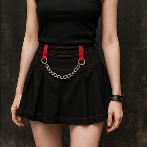 Royal Bones‎ Black Red Chain Mini Pleated Skirt Size Medium Gothic Punk Alt Y2K